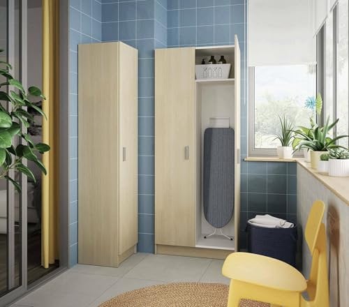 Dmora Armadio Multiuso 2 Ante Charleston, Mobile Porta Scope, Scarpiera con Ripiani, Guardaroba Porta Scarpe, cm73x37h180 cm, Rovere