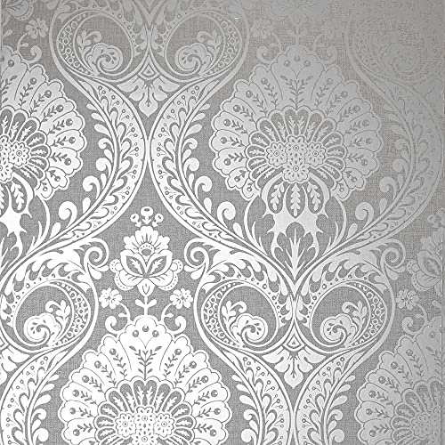 Arthouse 906609 Silver Metallic Textures Luxe Damask Wallpaper 906609-Damask