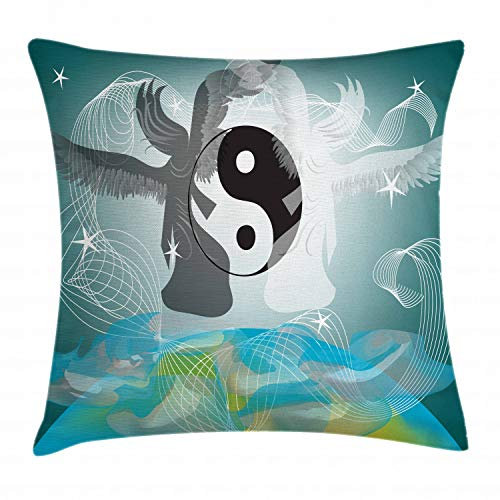 ABAKUHAUS Yin-Yang Kissenbezug, Fliegen-Engel Abstrakte Kunst, Digitaldruck Wasser Resistent Farbfest mit Reißverluß und Waschbarer Kissenhülle, 40 x 40 cm, Grau Seafoam