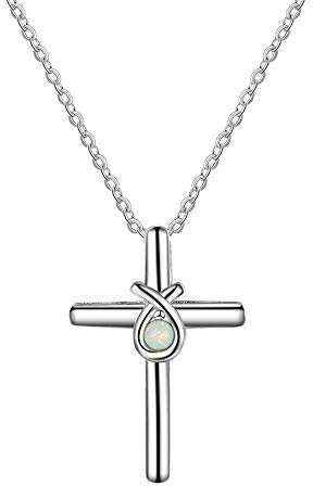 Purmy Opal Anhänger Damen 925 Silber Halskette,Weißer Opal Kreuz Gestalten,Modeschmuck Geburtstag Hochzeit Geschenke zum Liebhaber Freundin