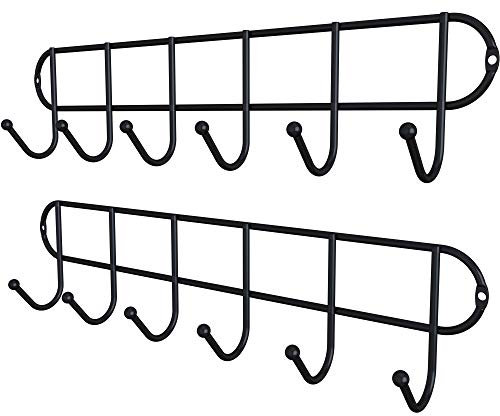 Tibres - Kitchen Utensil Rack with Hooks for Hanging Spoons Spatulas and Towels - Small Cups and Mugs Hook Hanger Wall Mounted - Utensil Holder for Cupboard Back or Door - Black - Set of 2