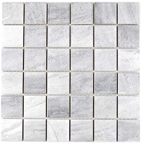 MOS16-0211 - Azulejos de mosaico (aspecto de piedra natural, estructura travertina), color gris