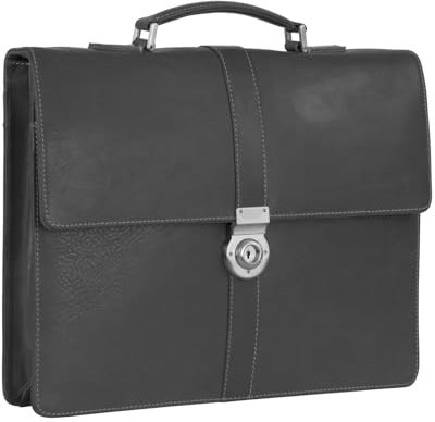 Leonhard Heyden Leder Aktentasche Schultertasche mit Laptopfach Bergamo Briefcase 1 Black schwarz