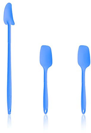 Kochblume Geizhals Set, Restelöffel, Flexlöffel S | Premium Premium-Silikon & BPA freimit Edelstahlkern | In der bunten Box (blau, 3er Set)