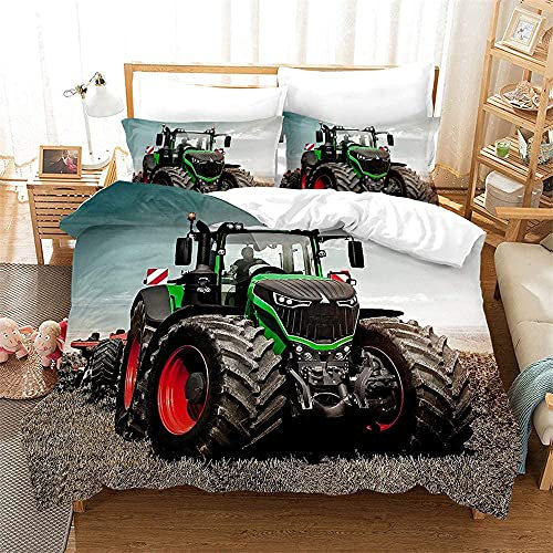 ZKDT Traktor Bettwäsche-Set, Kinder bettwäsche weiches und bequemes,Mikrofaser Bettbezüge,3-Set
