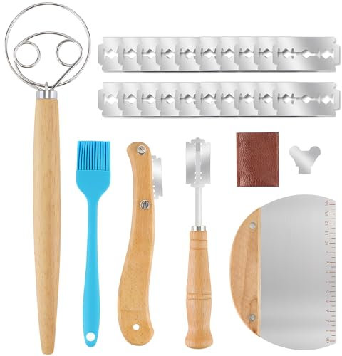 27 Stück Sauerteig Zubehör Bäckermesser, Sauerteig Starter Set Bäckerklinge Sauerteig Klinge für Brot, Rasierklinge Brot Dänischer Schneebesen Brotbackmesser Brot Backen Messer zum Einschneiden