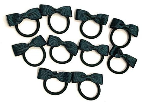 10 Bundle Set School Hair Bobbles for girls. Girls Toddlers Bow Elastic (Green)