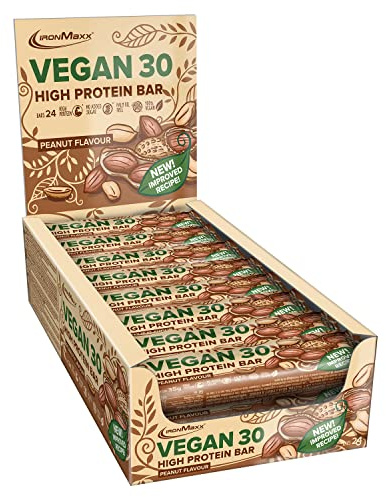 IronMaxx Vegan 30 Proteinriegel - Peanut Flavour 24 x 35g | Veganer High Protein Eiweißriegel zuckerarm, sojafrei und palmölfrei