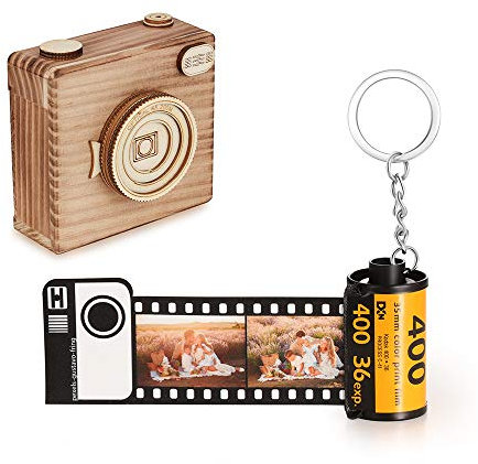 Jewel Personalisierte Foto Schlüsselanhänger mit 10 Fotostücken Gravur Druck Kamera Filmrolle Schlüsselbund Auto Bild Album Schlüsselring Geschenk für Herren Frauen Valentinstag Muttertag