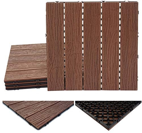 Mendler Piastrelle pavimentazione da Esterno HWC-E19 WPC 1mq - 4 Pezzi 50x50cm Marrone Scuro