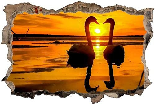 Gougeltd Wandtattoo - Schwan Sonnenuntergang - Wandaufkleber - 3D Wandsticker - Wandbild selbstklebend Wanddeko fürs Kinderzimmer 80x120cm