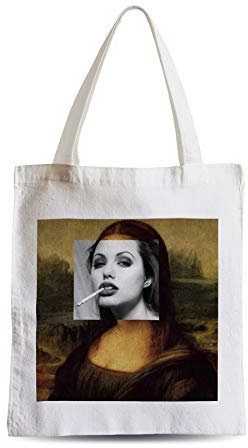 Tote Bag Einkaufstasche Mona Lisa Mashup Angelina Schöne Malerei Schauspielerin Parodie Humor, weiß, Einheitsgröße