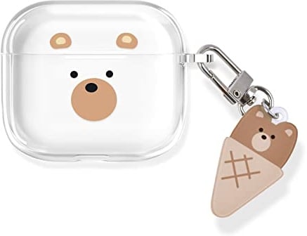 Newseego Hülle Kompatibel mit Airpods 3, Airpods 3 Hülle mit süßem Bären-Cartoon-Design für Mädchen und Frauen [Front-LED sichtbar] Klare, weiche TPU-Schutzhülle für Airpods 3