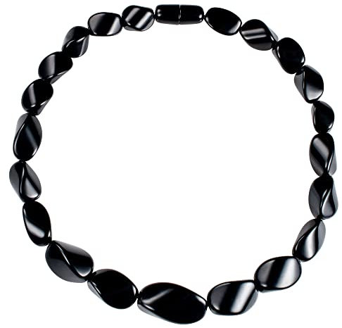 Zavana 55 cm Lange Statement-Halskette für Damen, handgefertigte Boho Chunky Halskette für Frauen in Schwarz, Chunky Kette mit schwarzen gedrehten Harz-Gliedern, eleganter schwarzer Bohème-Modeschmuck