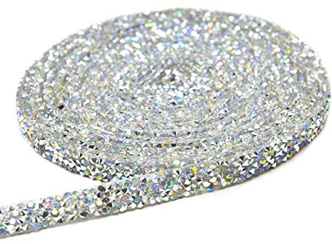 4,5 m Kristall-AB-Hotfix-Strassband zum Aufbügeln auf Strasssteinen, Kunstharzgeflecht, Rolle für Bling Kunst, Handwerk, Veranstaltungen, Dekorationen (4,5 m, silberfarbenes AB)