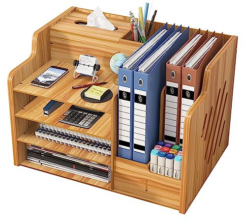Schreibtisch Organizer Holz, Aufbewahrungsbox Schreibtisch, Vier kostenlose Lineale, Ordnungssystem Schreibtisch Braun Platzsparendes Desk Organizer(Braun)