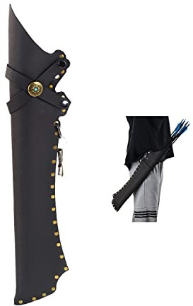 FENJANER Bogenschießen Pfeil Köcher Bogenschießen Rücken Pfeil Köcher Halter PU Leder Bogenschießen Köcher mit Gürtelclip für Feld und Übung (schwarz)