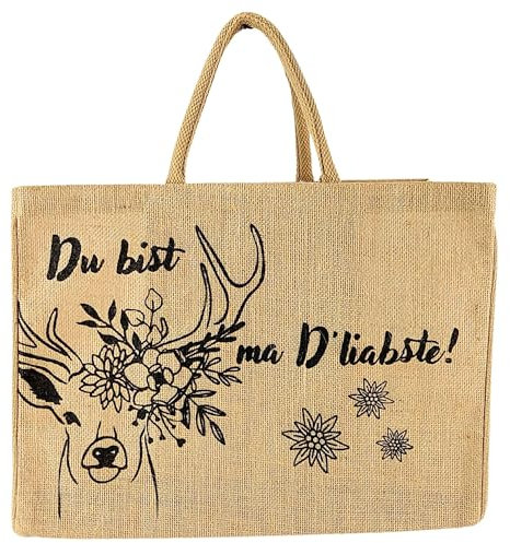 Domelo Einkaufskörbe. Bedruckte Einkaufstasche. Jute Tasche groß. Korbtasche, wasserabweisenden Strandtasche. Jutetaschen Shopper als Shopping bag. Nachhaltige Tragetasche (Trachten)