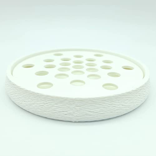 Jabonera ecológico redondo de material biológico, hecho artesanalmente en Francia con una rejilla extraíble impresa en 3D para una fácil limpieza (blanco)