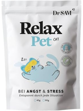 Dr. SAM Polvo antiestrés premium para gatos RelaxPet como tranquilizante natural para la relajación en caso de ansiedad y estrés, descanso durante viajes y celebraciones, polvo antiestrés, alta dosis