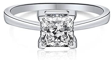 GemKing DY120170-S-W-WH-7 Fine Jewelry Fashion Romantic Rhodium Plated Dainty 925 Sterling Silver Emerald Cut Cubic Zirconia Ring For Women