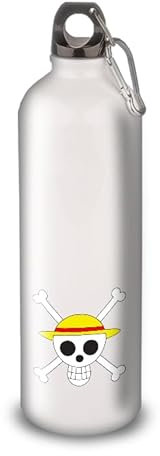 Aluminium Water Bottle - Stainless Steel (24H Thermos) Reusable 330ml to 750ml, Japanese Anime One Piece Theme (Aluminium, Carabiner L 750ml)