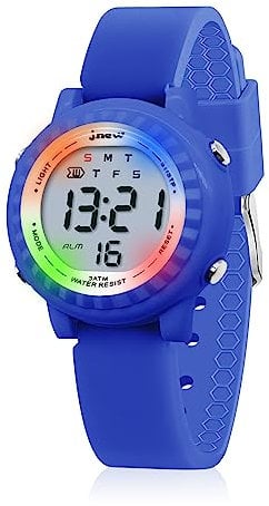 HMJIA Orologio per bambini Digita 3 ATM, impermeabile con allarme, cronometro lampeggiante, luci posteriori, cinturino in silicone per compleanno, per bambini da 3 a 12 anni, giallo. (Blu Scuro)