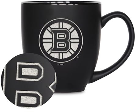 Rico Industries NHL Hockey New York Rangers 15oz Laser Engraved Matte Black Ceramic Bistro Mug - for Hot or Cold Drinks