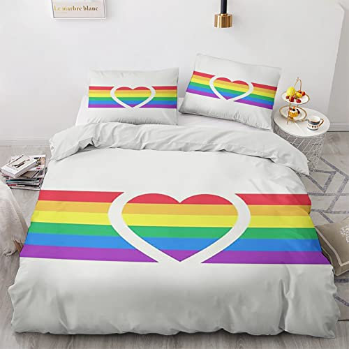 GEDAEUBA Gay Pride Bettwäsche 155x220 - Regenbogen Bettbezug 155x220 3 teilig, Wendebettwäsche und Kissenbezug 80x80, Weiche & Angenehme & Atmungsaktive Mikrofaser Bettwäsche-Sets mit Reißverschluss