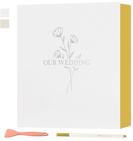 Lanpn Hochzeits-Fotoalbum, Scrapbooking, 80 Seiten, Leinen-Fotoalben, DIY, klebrige magnetische Seiten, hält 15,2 x 10,2 cm, 17,8 x 12,7 cm, A4, A5 Bild für Hochzeit (groß, 40 Blatt, weiß)