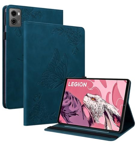 XFDSFDL® Protective Cover for Lenovo Legion Y700 2023 (8.8 Inch) PU Leather Flip Case Big Butterfly Pattern with Built Stand Holster Wallet Shell Blue