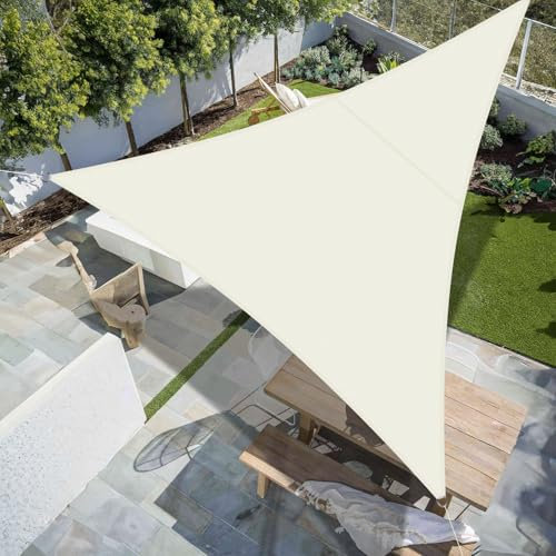 SUNNY GUARD Tenda a Vela Triangolare 3x3x3m Impermeabile,Vela ombreggiante parasole Protezione Raggi UV per Giardino Esterno terrazza,Crema
