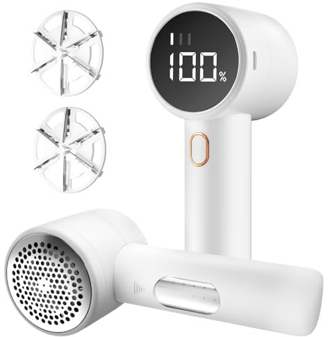 Buywoo Fabric Shaver, Electric Lint Remover, Rechargeable Lint Shaver, Household Essentials for Clothes, Upholstery, Furniture, Sweater Defuzzer to Remove Pilling, Battery Operated, White