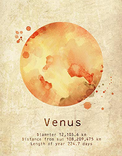 H+CO Inspired Venus Planet Poster – Hochwertiges Weltraumposter für Kinder – tolle Wohnkultur für Wohnzimmer, Schlafzimmer, Klassenzimmer – Aquarell – Erden Zwillings- und Zweitplanet von der Sonne,