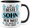 Sohn Tasse mit Spruch - Geschenk So sieht der beste Sohn der Welt aus, wenn er Kaffee trinkt - Kaffeetasse 330ml aus Keramik - Junge Stiefsohn Kinder Familie Kaffee-Becher