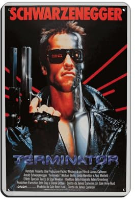 Terminator Filmposter Arnold Schwarzenegger Poster Retro Poster Metall Blechschild Chic Art Retro Eisen Malerei Bar Menschen Höhle Cafe Familie Garage Poster Wanddekoration 20 x 30 cm