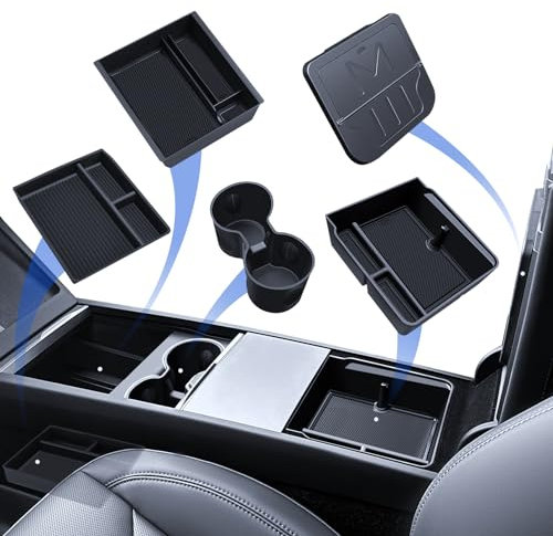 LANTU 5 Pieces Accessories for Tesla Model 3 2024 Centre Console Organiser, Silicone Organiser Tray, Armrest Storage Box, Hidden Box and Drink Holder Tesla Model 3 2024 Highland Accessories