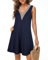 Tanmolo Damen Sommerkleid Kurz Freizeitkleid Spitze V-Ausschnitt Knielang Ärmellos Swing Kleid M Blau