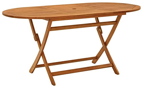 Gecheer Mesa Jardín Plegable Mesa de Comedor Jardín Mesa con Agujero para Sombrilla Mesa Auxiliar Plegable Mesa de Exterior Balcón Terraza Madera Maciza de eucalipto 160x85x75 cm