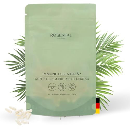 Rosental Organics Immune Essentials (30g / 60 Kapseln) - Probiotika Kapseln - Wichtige Bakterienstämme - Selen fördert die normale Funktion des Immunsystems - Made in Germany