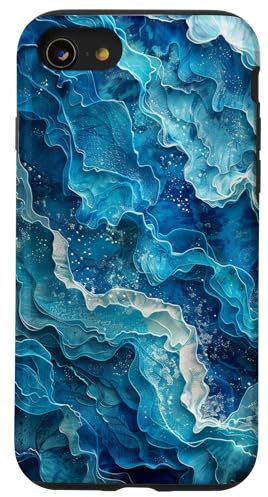 iPhone SE (2020) / 7 / 8 Elegant Turquoise Blue & Aqua Ocean Pattern Design Case