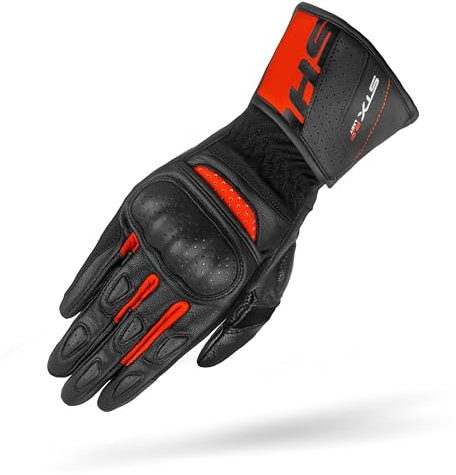 SHIMA STX Motorrad Handschuhe Damen Leder Lange Sommer Motorradhandschuhe Schutz Touchscreen Touren Lederhandschuhe Motorcycle Belüftet Verstärkt Scheibenwischer (Damen, Rot, L)