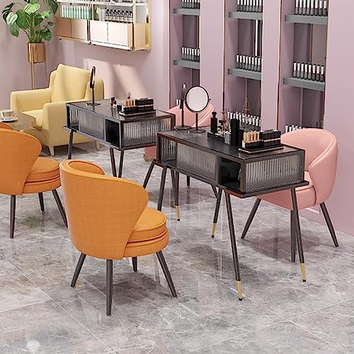 GZNXQEEK Mesa de manicura para uñas, encimera de losa de Roca y Marco de Metal, Equipo de uñas de Vidrio Templado, Escritorio de estación portátil, Escritorio para técnico de Belleza y Arte de uñas