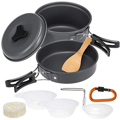 10pcs Camping Cookware Mess Kit Camping Pot Pan Bowl Cookset Outdoor Cooking Equipment Pot Pan Bowls Backpacking Hiking Gear