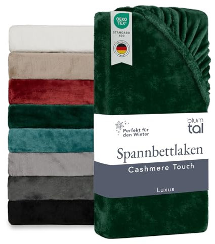 Blumtal Spannbettlaken Cashmere Touch 90x200 cm Plüsch - Oeko-TEX zert. weiche Spannbettlaken 90x200 - Bettlaken 90x200cm Winter - warme Spannbettlaken 90 x 200 - Bettlaken Plüsch Dunkelgrün