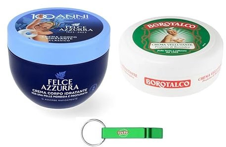 Testpaket 1x Borotalco Samtige Creme 150ml + 1x PAGLIERI Felce Azzurra Creme Körpercreme 250ml - Glatte und Samtige Haut + Beni Culinari Kostenloser Schlüsselanhänger