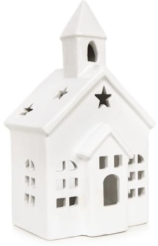 Logbuch-Verlag Kirche Windlicht aus Porzellan Teelichthalter weiß Weihnachten Deko Haus Geschenk christlich 19 cm