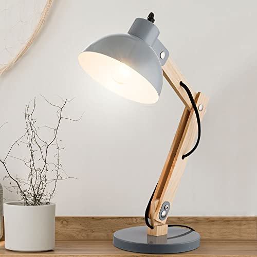 Tischleuchten aus Holz mit beweglichem Spot Nachttischlampen grau, 1x E27 LED 8 Watt 1055 Lumen, LxBxH 31x16x42,5cm, Wohnzimmer Schlafzimmer