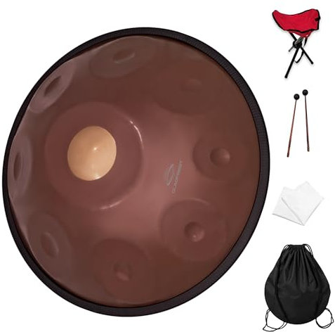 GLADFRESIT Handpan 18 Zoll 9 Noten 440Hz Violett-Rot - Mit Ständer, Tasche, Zwei Schlägeln und Staubschutz