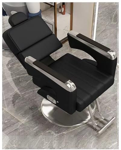Friseurstuhl Mit Kopfstütze, Friseursessel Höhenverstellbar Kippbar Für Herren Damen, Friseureinrichtung Bedienungsstuhl Vintage Retro, Kunstleder,D